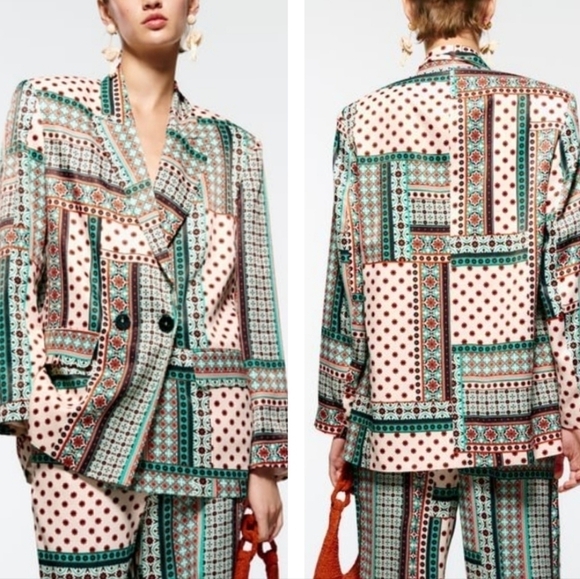 ZARA MULTICOLOR FLUID PRINTED BLAZER SIZE S